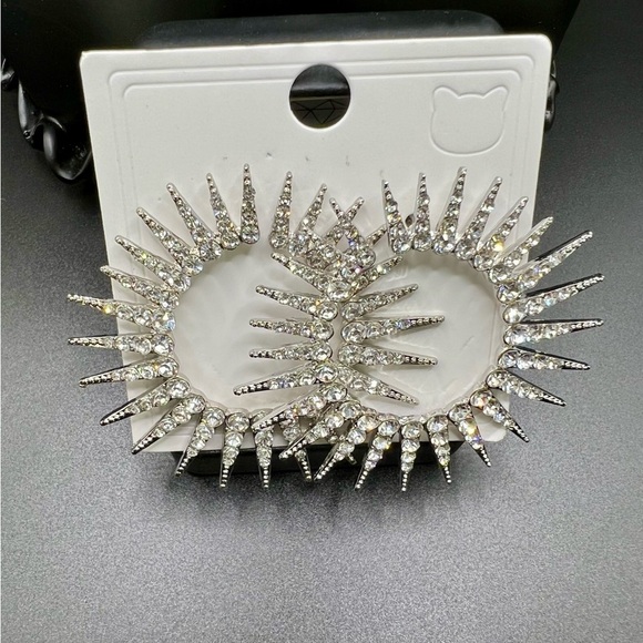 New Sparkling Crystal Accented Silver Hoop Earrings - Picture 4 of 10